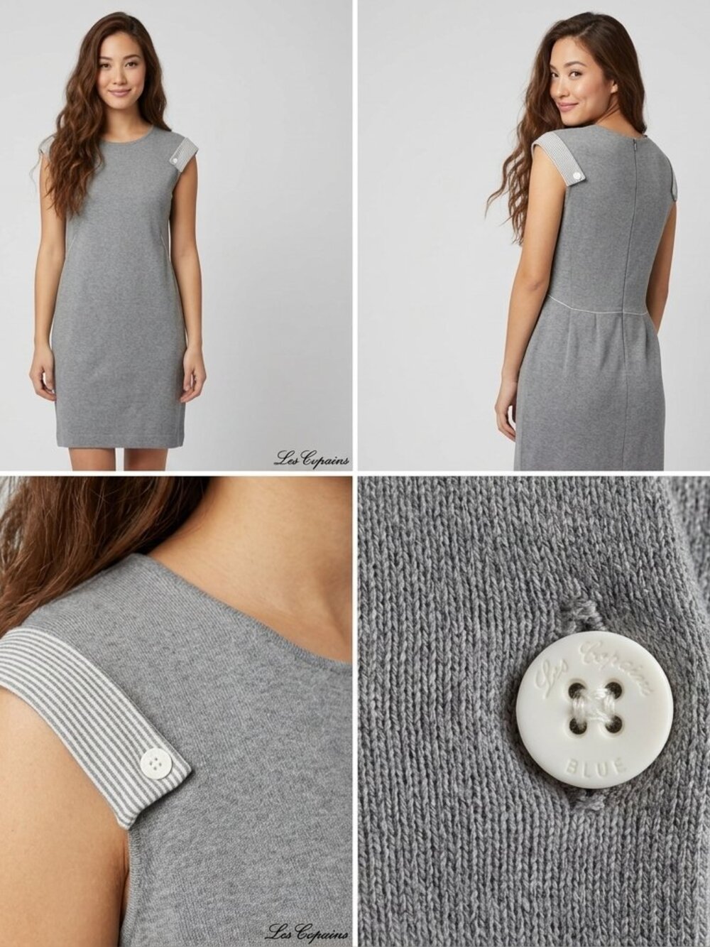 Les Copains Gray Striped Trim Knit Sheath Dress Made in Portugal Size IT 42/US M